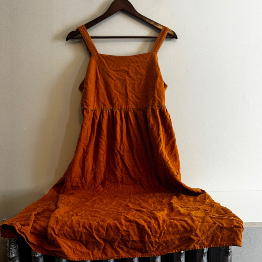 Sonoma Women's S Burnt Mustard Linen Blend Midi Dress Fall Capsule Boho Indie